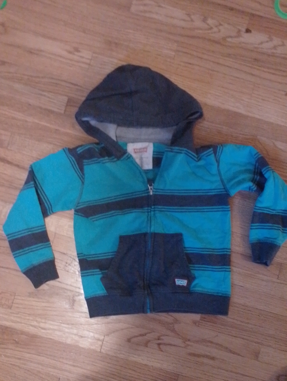 Levi's Teal and Charcoal Striped Hooded Zip-Up Sweatshirt